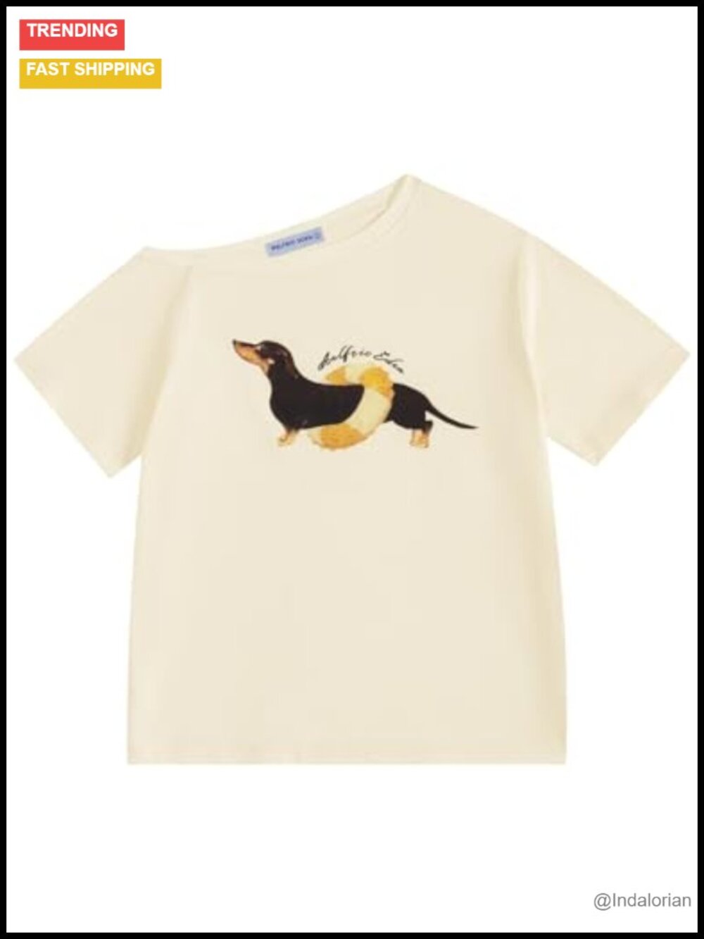 Dachshund Graphic Off Shoulder Short Sleeve Oversized Cotton Tee Women